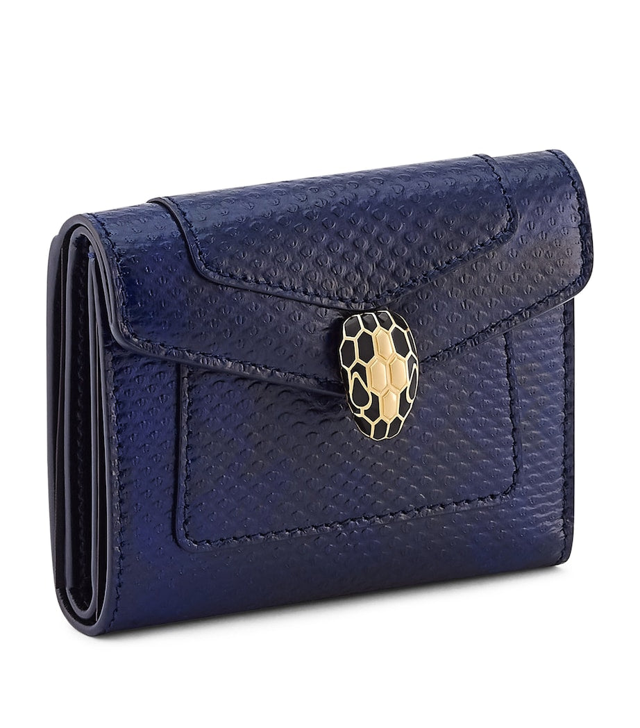 Bvlgari Blue Karung Leather Serpenti Forever Compact Wallet