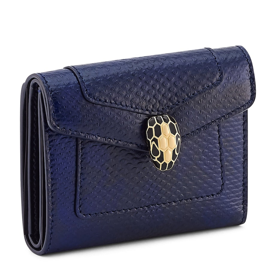 Bvlgari Blue Karung Leather Serpenti Forever Compact Wallet