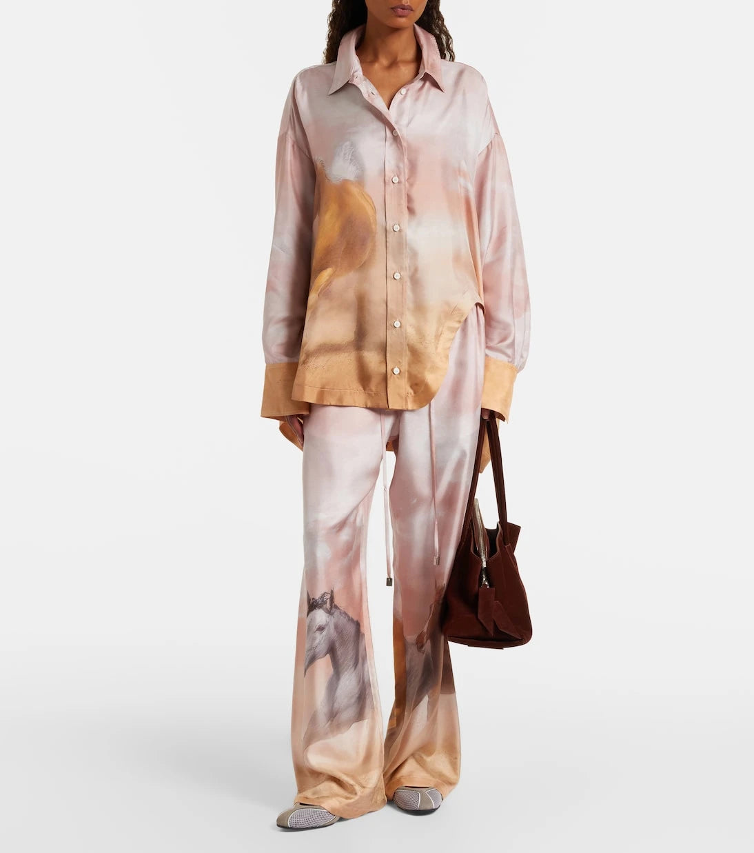 The Attico - Printed silk twill palazzo pants