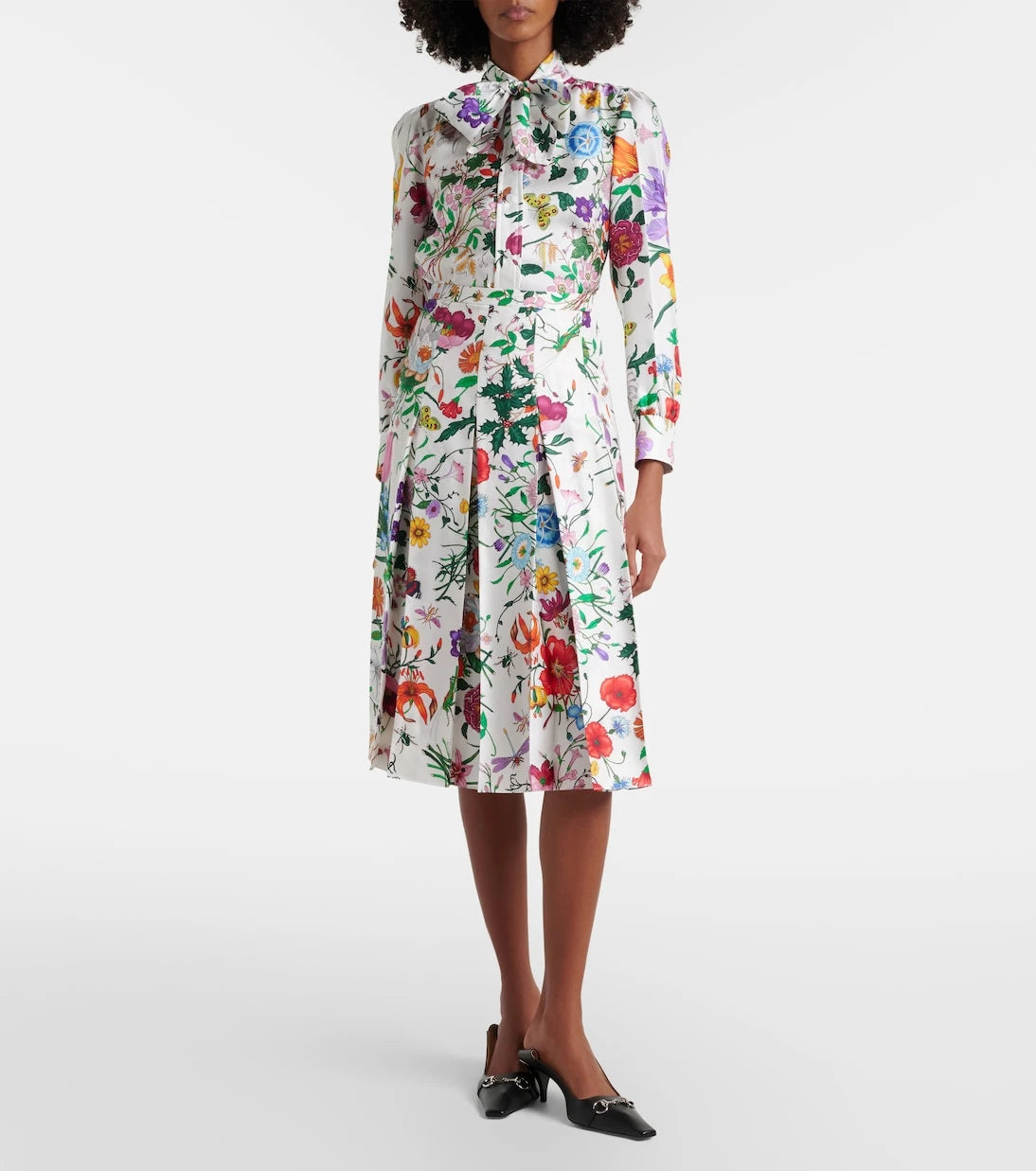 Gucci - Floral tie-neck silk twill shirt