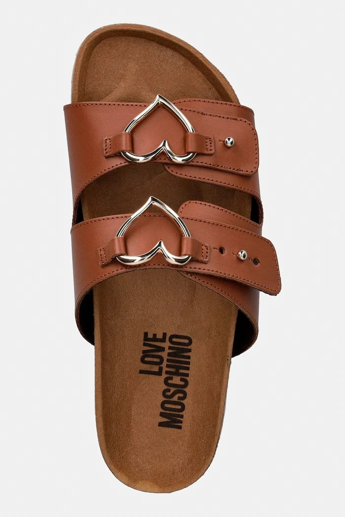 Love Moschino düz tabanlı kadın deri terlikler