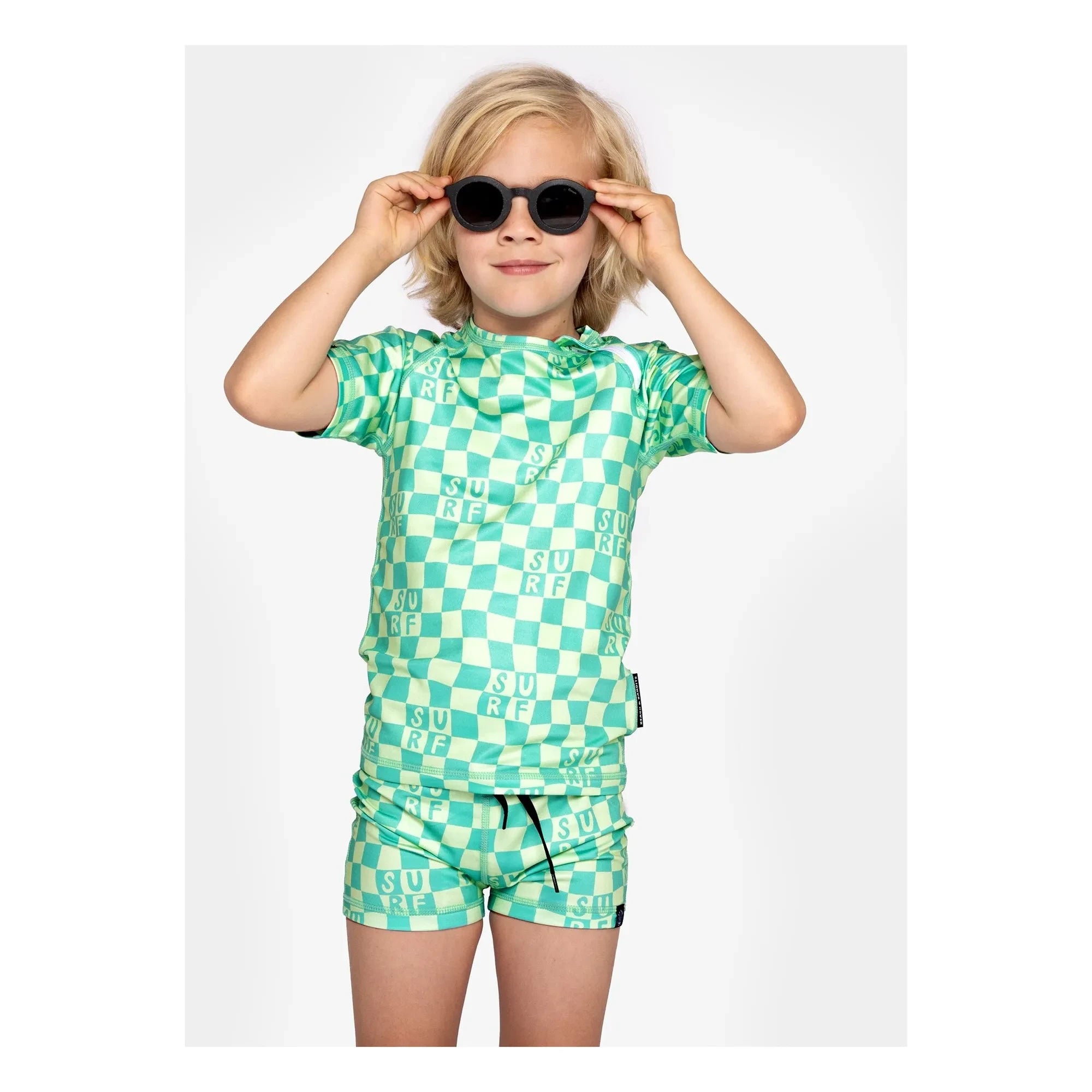 Beach & Bandits - Anti-UV Checkered Surf T-shirt Recycled Fibers | Green