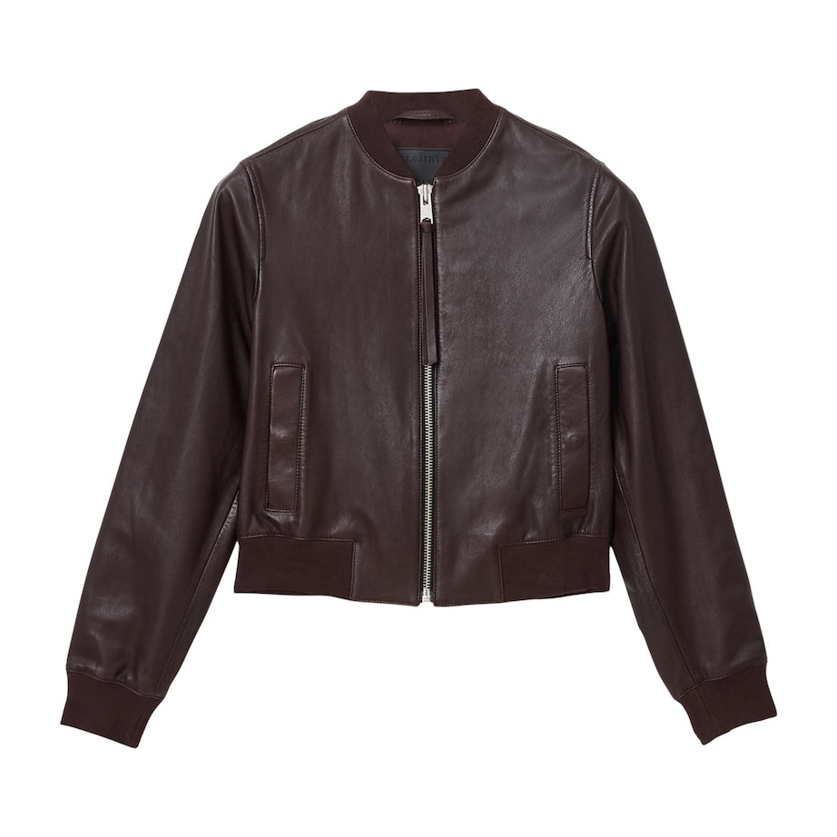 AllSaints Red Leather Orten Bomber Jacket