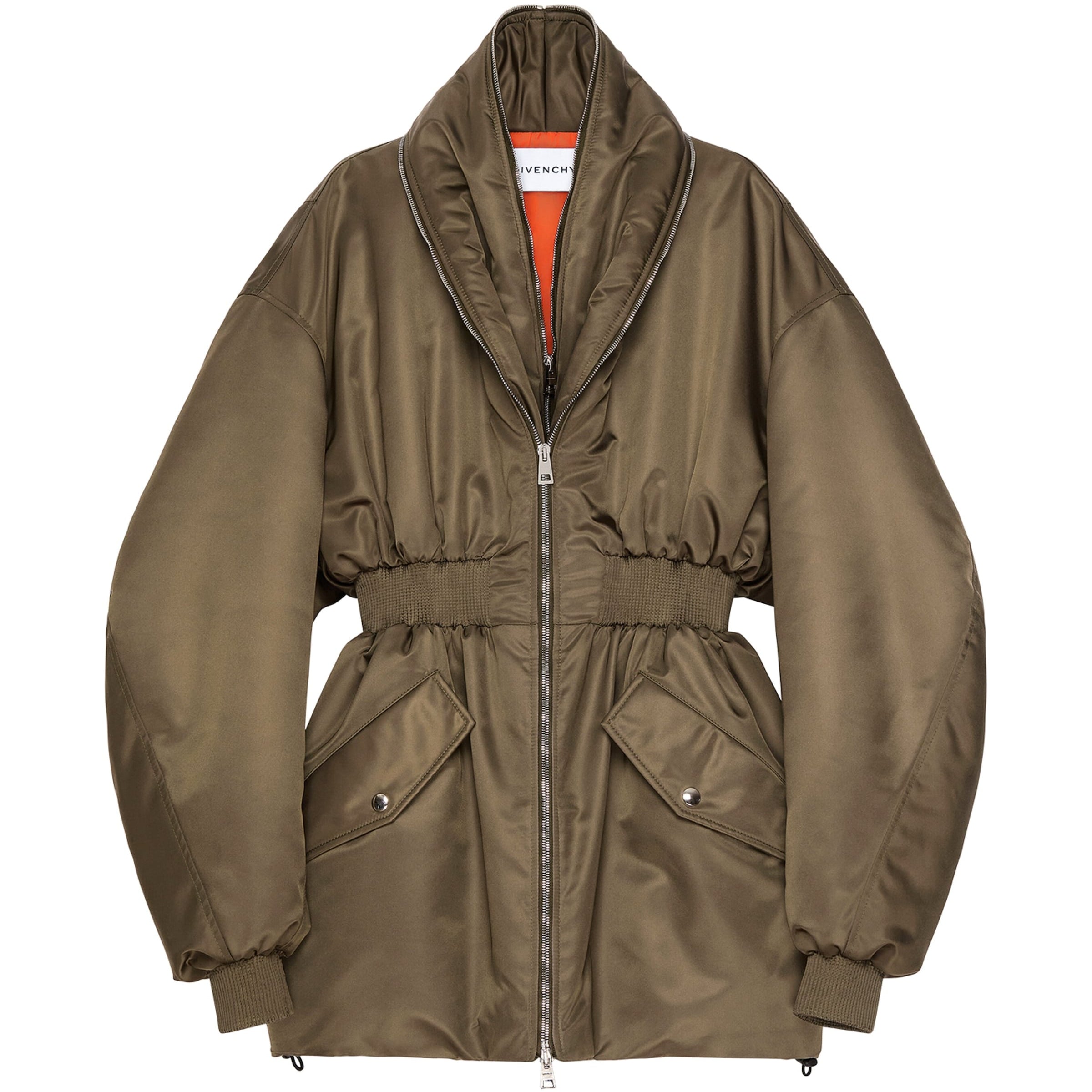 Green Shawl-Collar Long Bomber Jacket