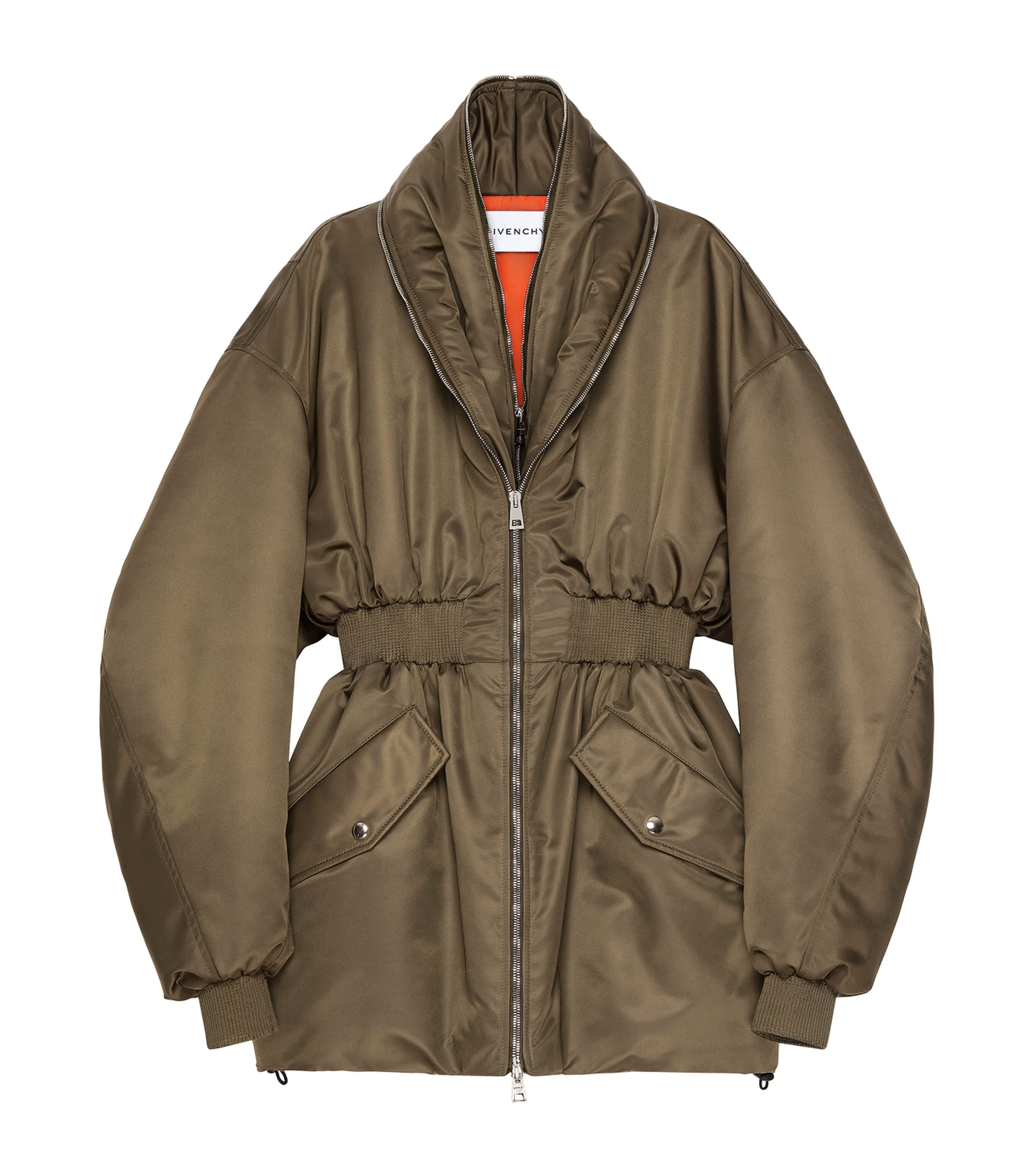 Green Shawl-Collar Long Bomber Jacket