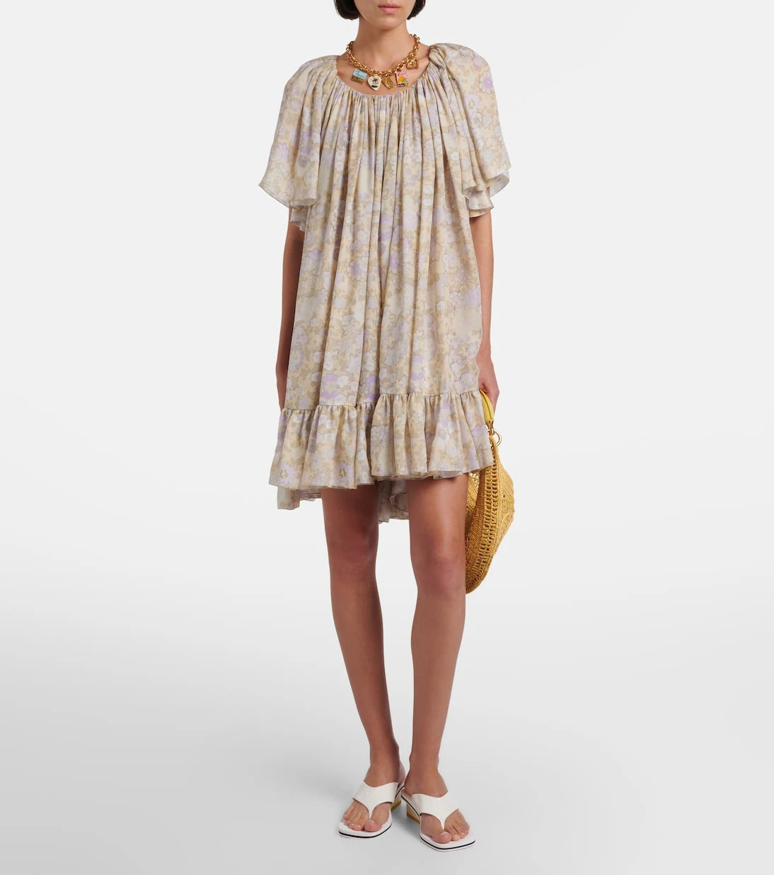 Chloé - Floral ruffled silk charmeuse minidress