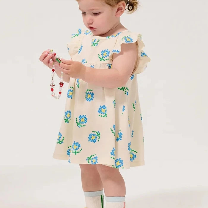 Бебешка памучна рокля Bobo Choses Pixel Flowers
