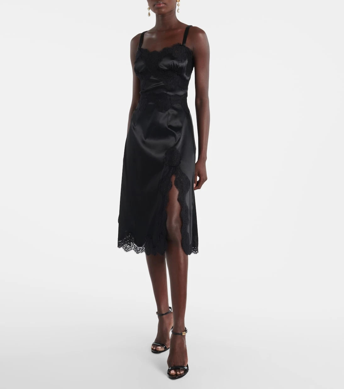 Dolce&Gabbana - Lace-trimmed satin slip dress