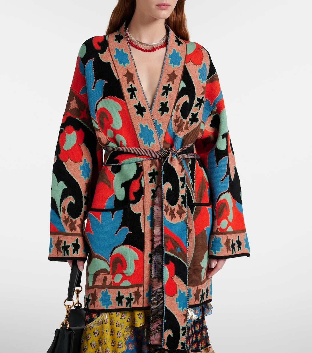 Etro - Jacquard wool-blend wrap cardigan