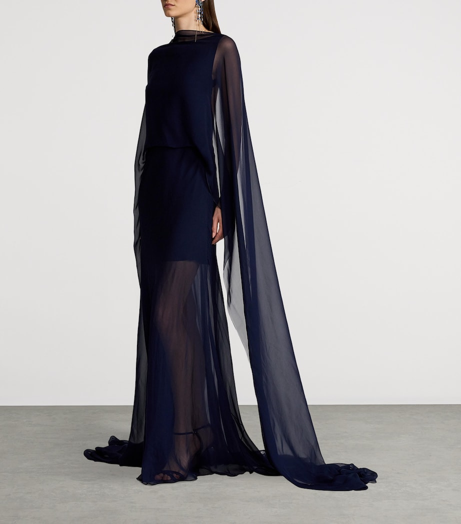 Ralph Lauren Collection Navy Silk Georgette Dylon Dress