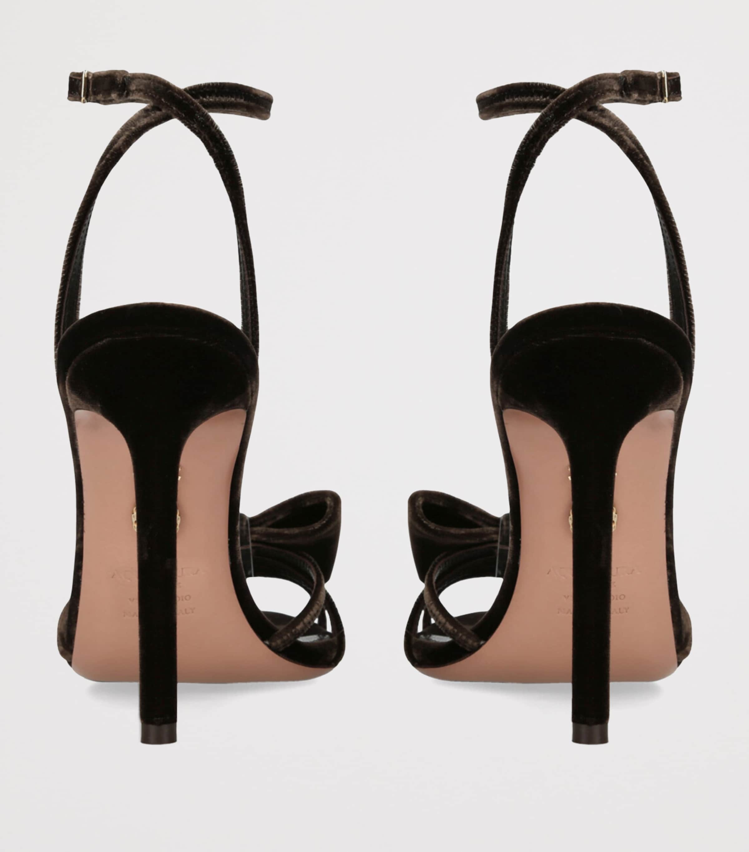 Brown Velvet Bow Tie Heeled Sandals 105