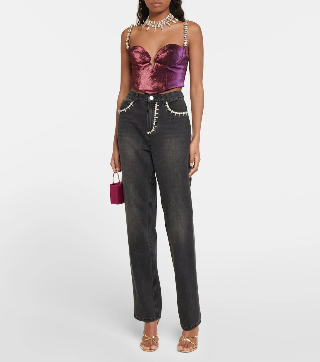 Area - Embellished cotton-blend cropped top