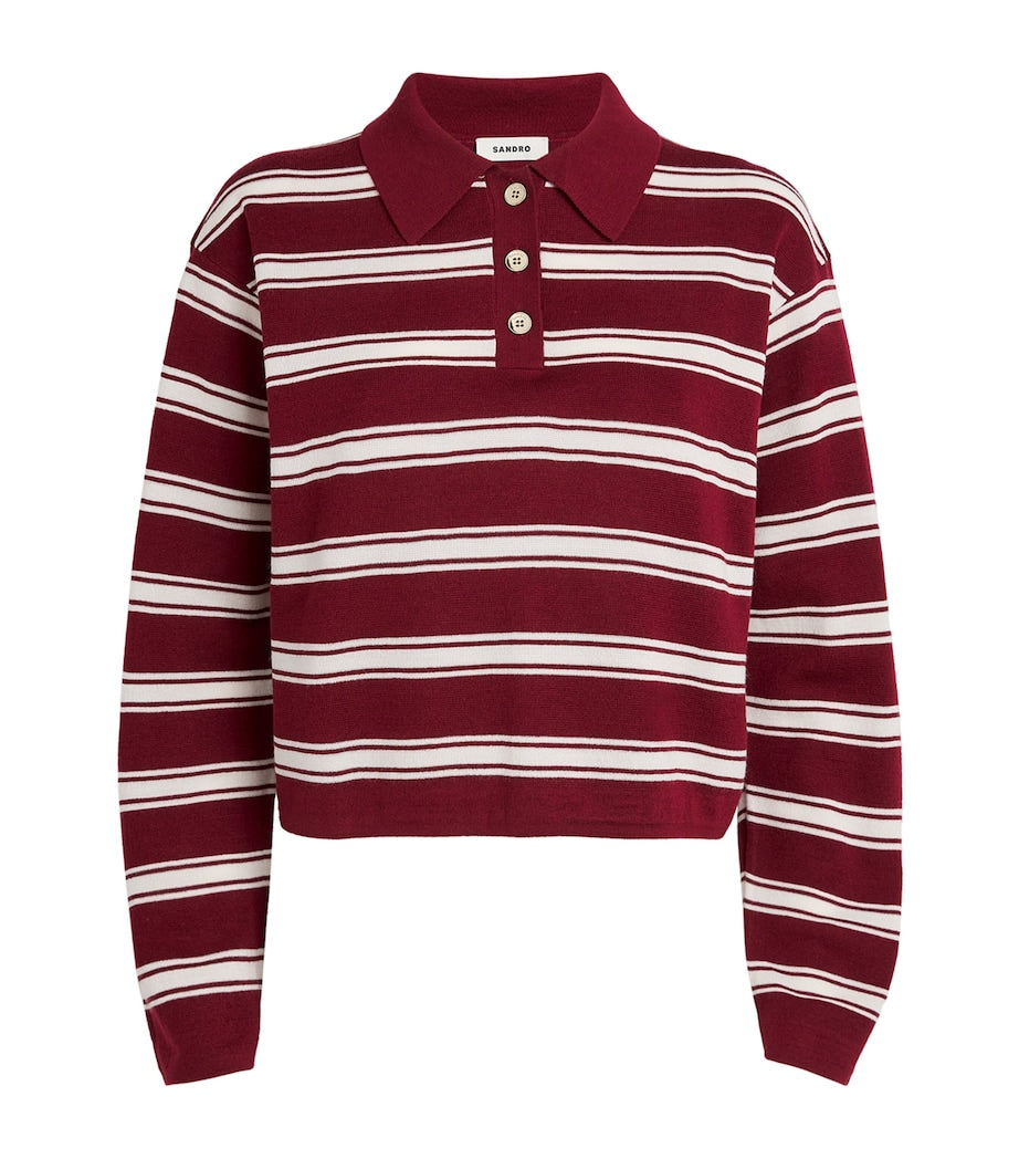 Sandro Paris Red Wool-Blend Polo Sweater
