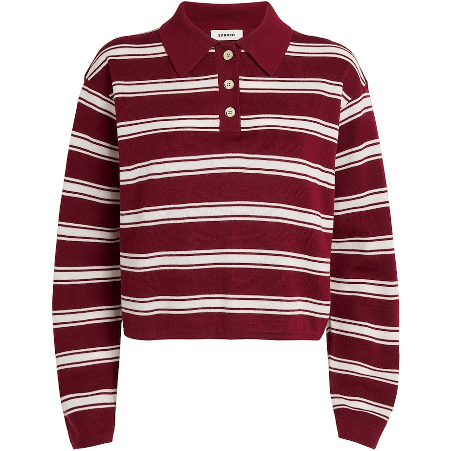 Sandro Paris Red Wool-Blend Polo Sweater