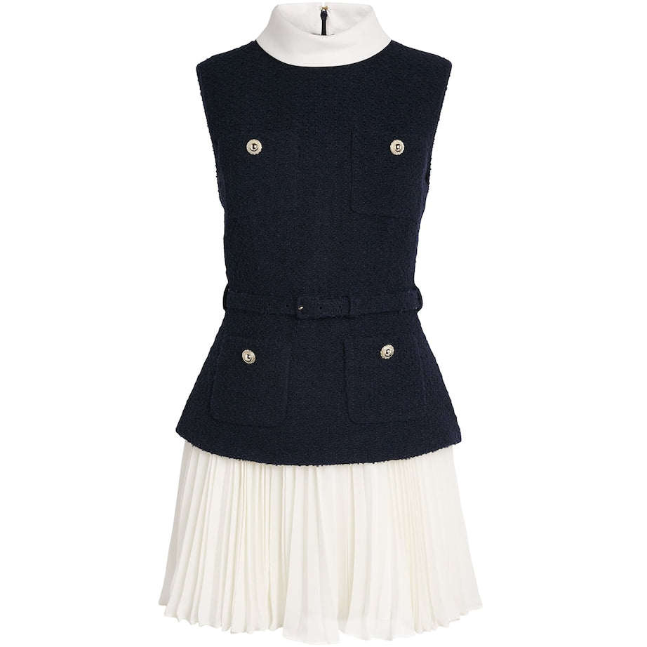 Self-Portrait Blue Bouclé-Chiffon Mini Dress