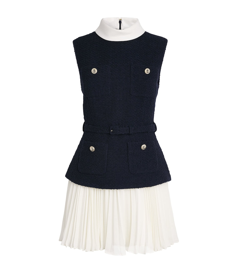 Self-Portrait Blue Bouclé-Chiffon Mini Dress