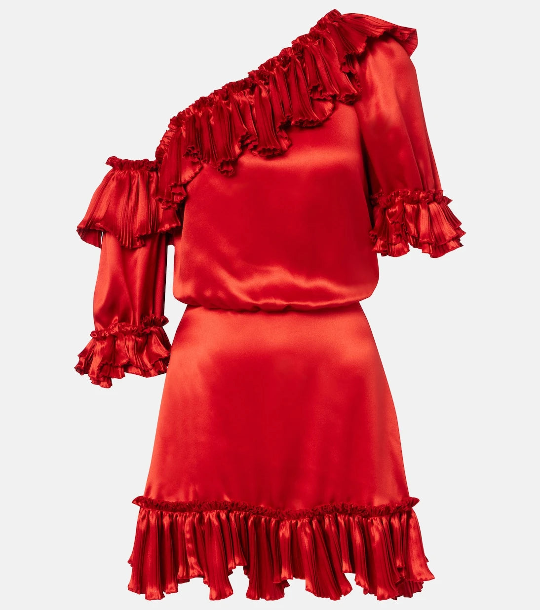 Saint Laurent - Fırfırlı ipek saten mini elbise