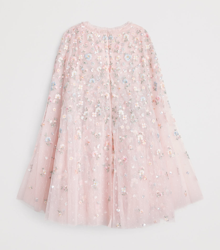 Needle & Thread Pink Embroidered Floral Dahlia Cape Dress (3-12 Years)