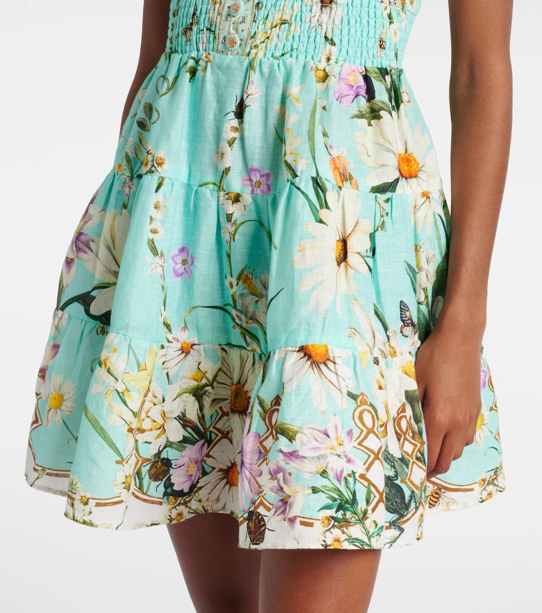 Camilla - Floral embellished linen minidress