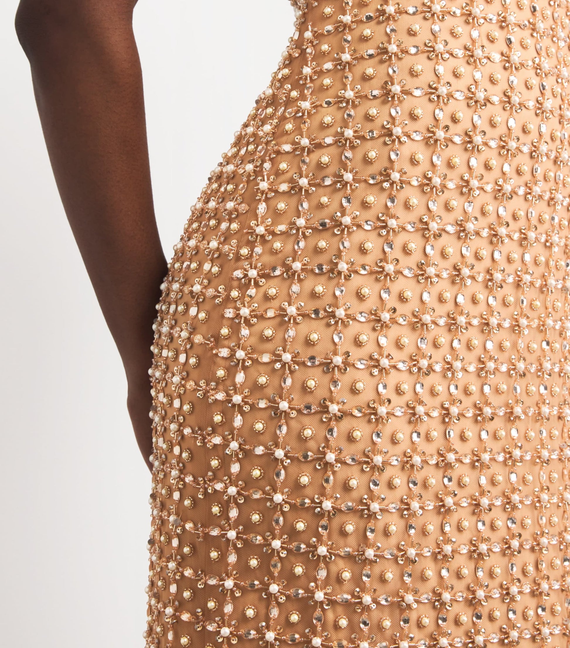 Pamella Roland Nude Embellished Gown with Cape