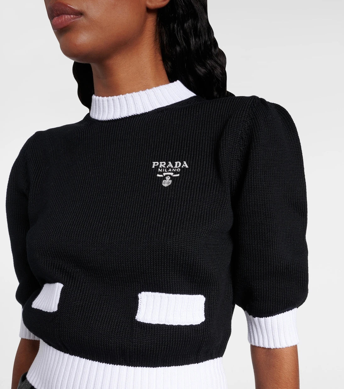 Prada - Waffle-knit cropped cotton sweater