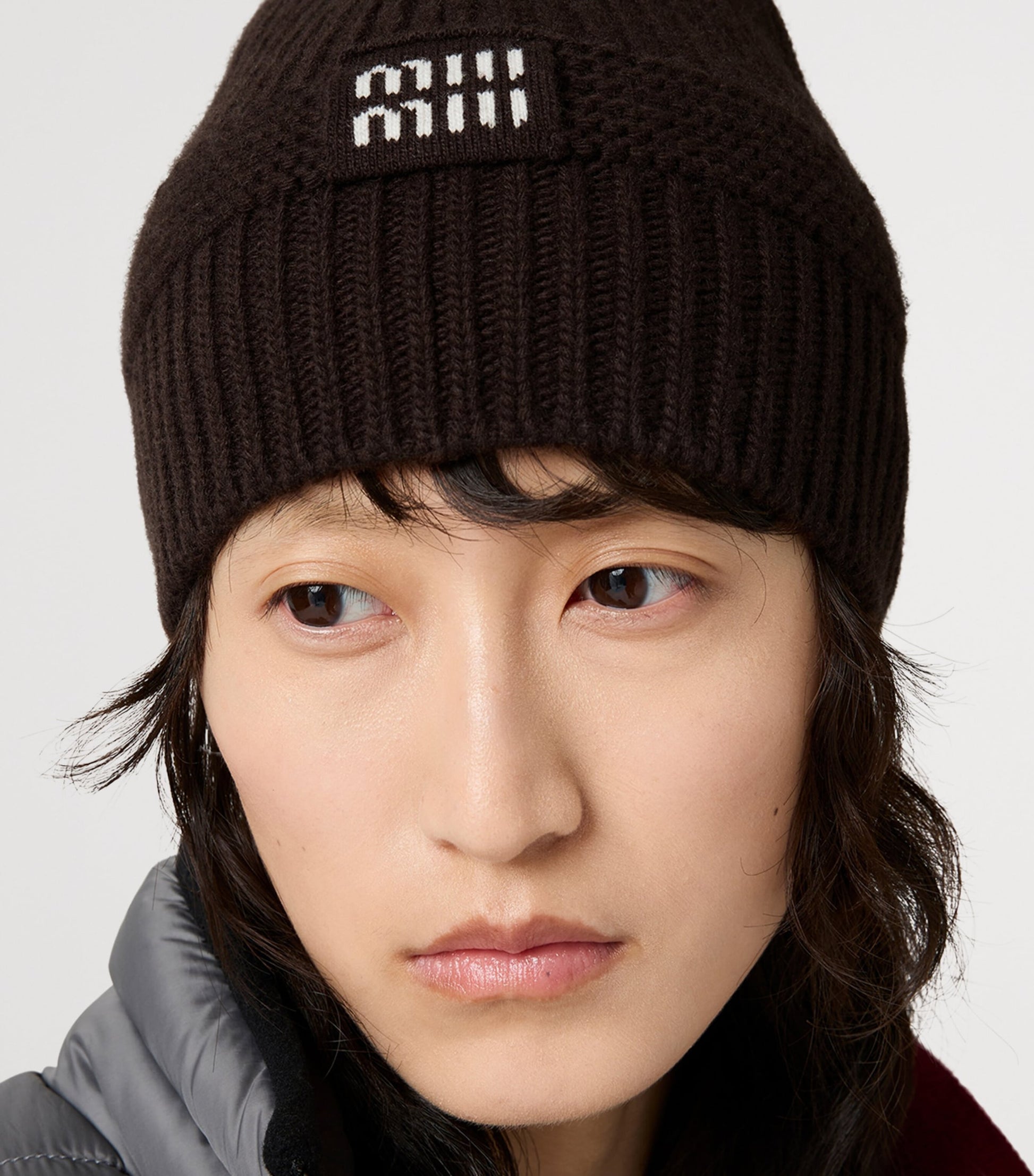 Miu Miu Brown Wool-Cashmere-Blend Logo Beanie