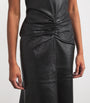 Leather Gathered Waist Midi Dress