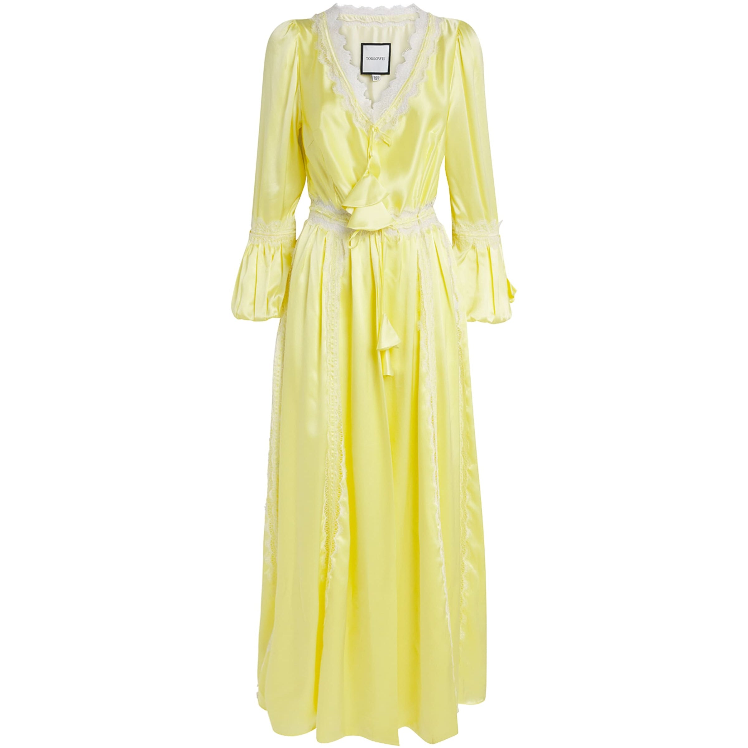 TORLOWEI Yellow Silk Lace-Trim Long Robe