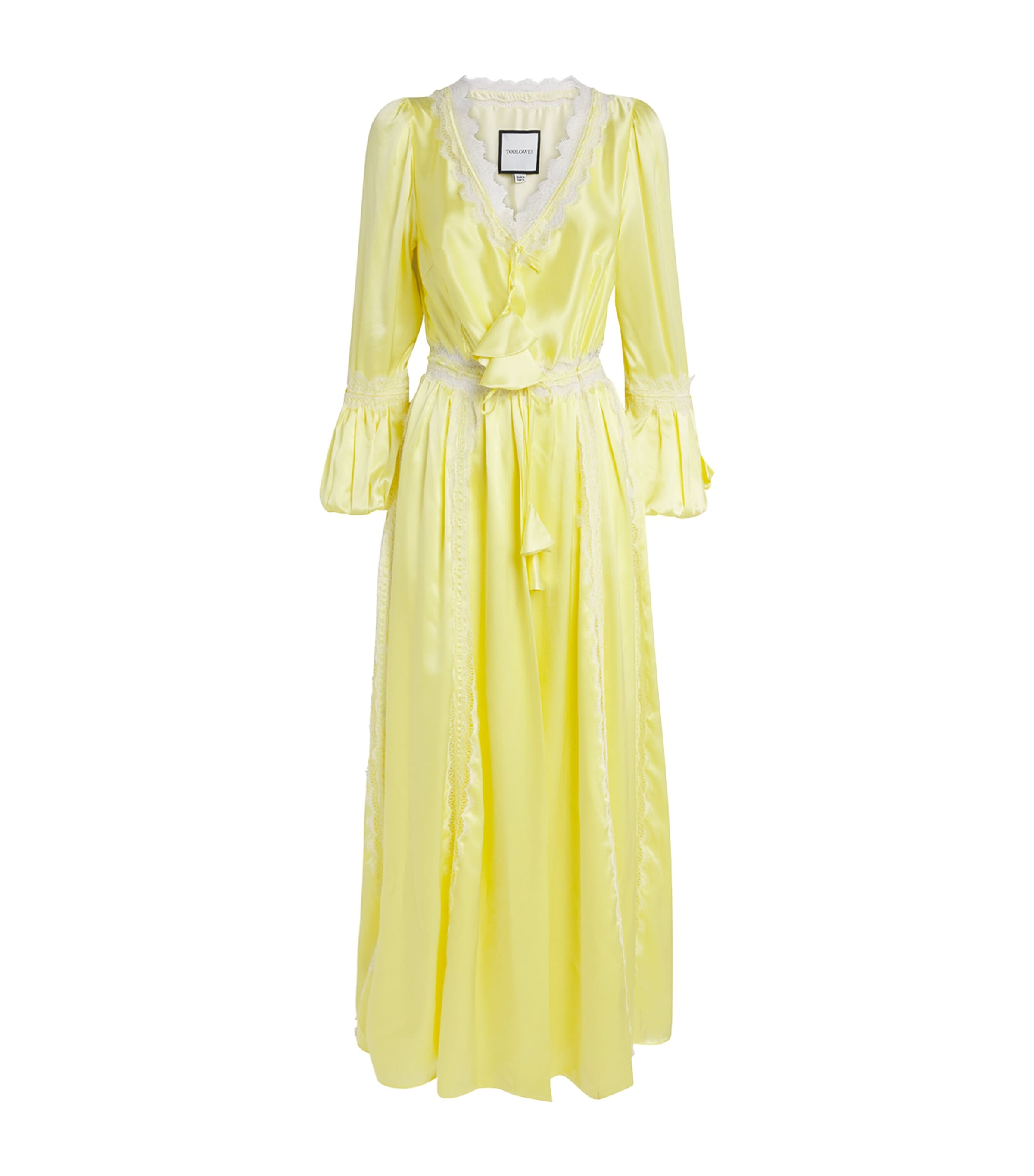 TORLOWEI Yellow Silk Lace-Trim Long Robe