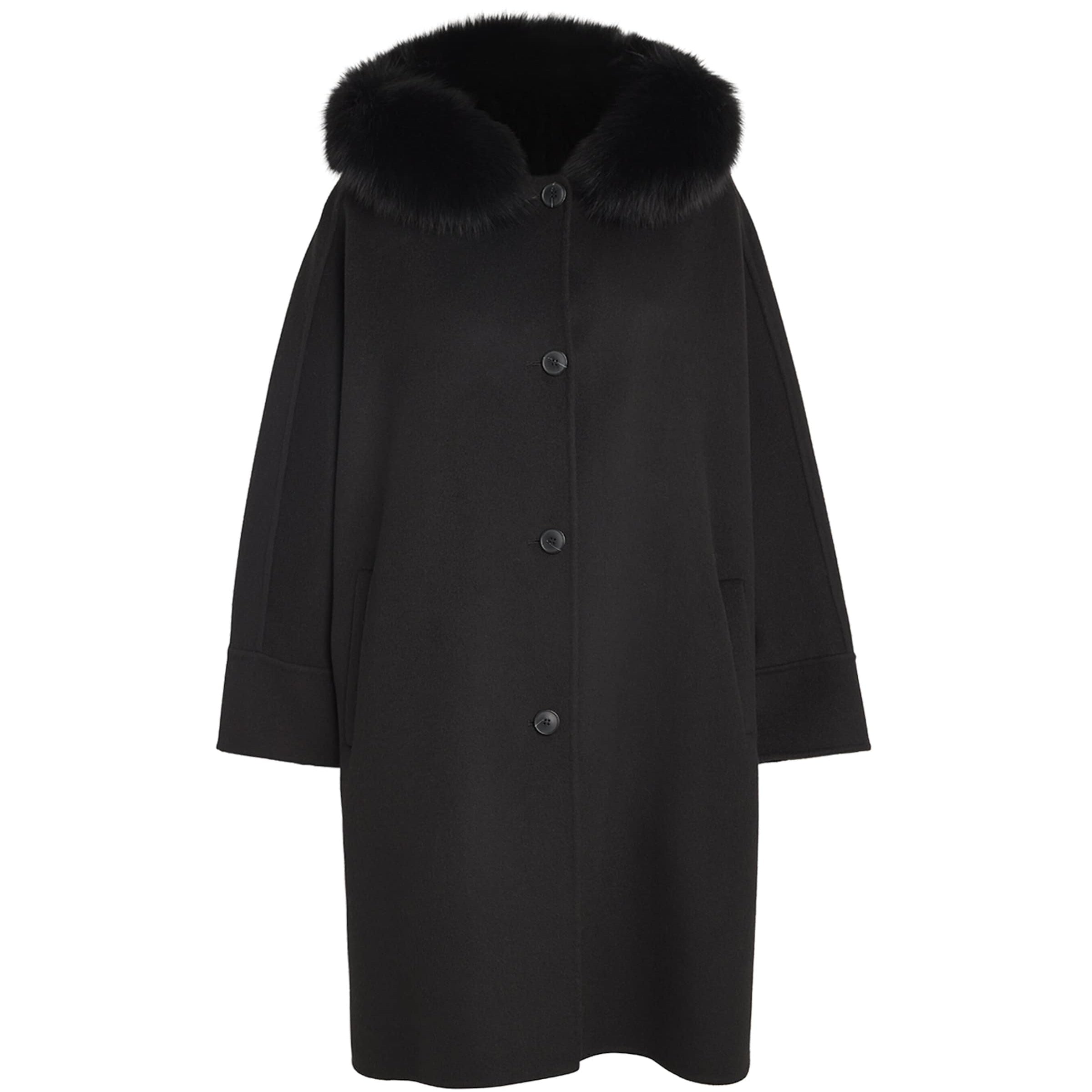 Wool-Cashmere Fox-Trim Cape Coat