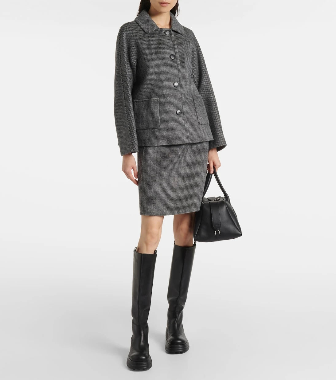 'S Max Mara - Stone houndstooth wool and mohair-blend miniskirt