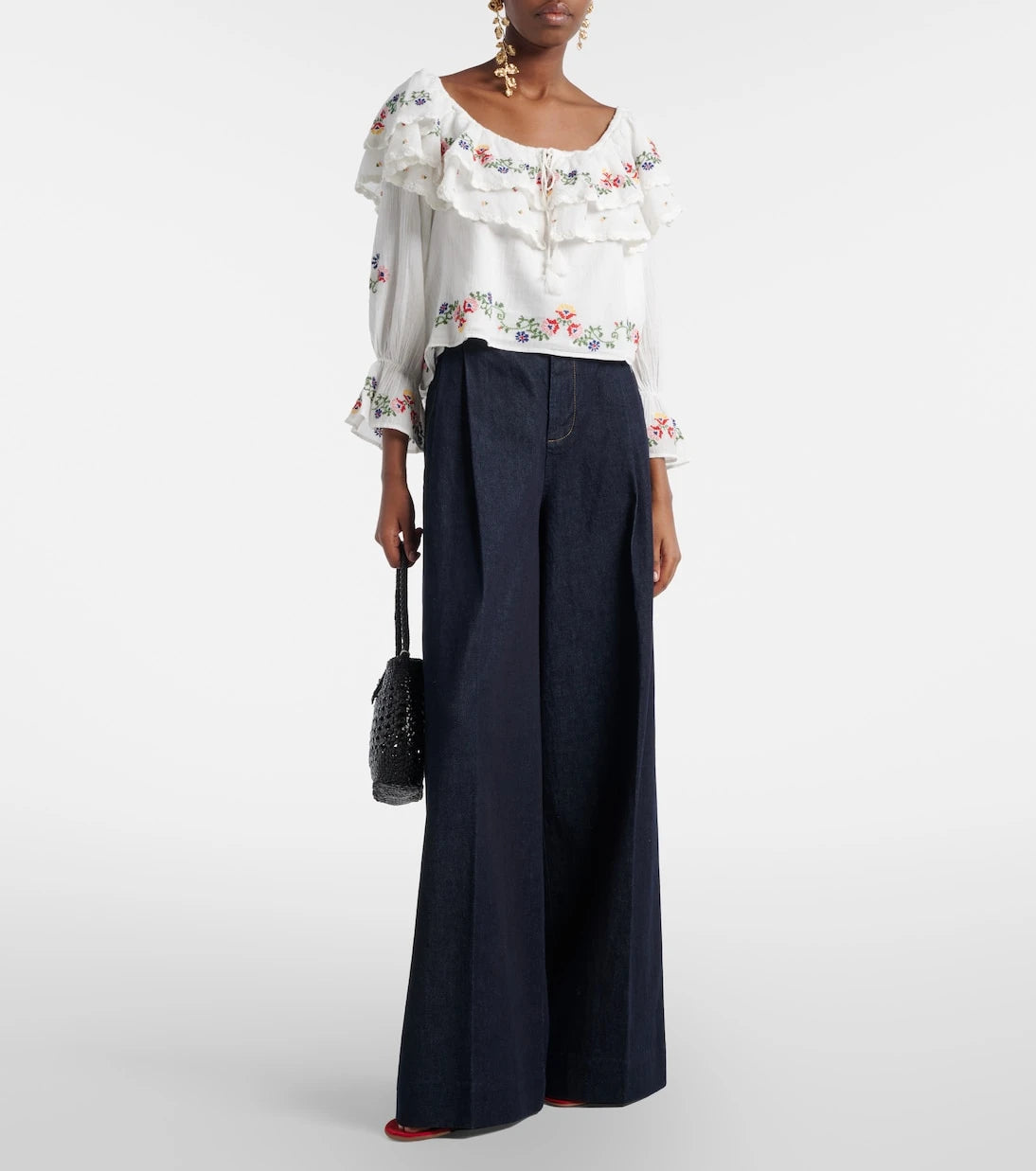 Rixo - Maurine embroidered ruffled cotton top