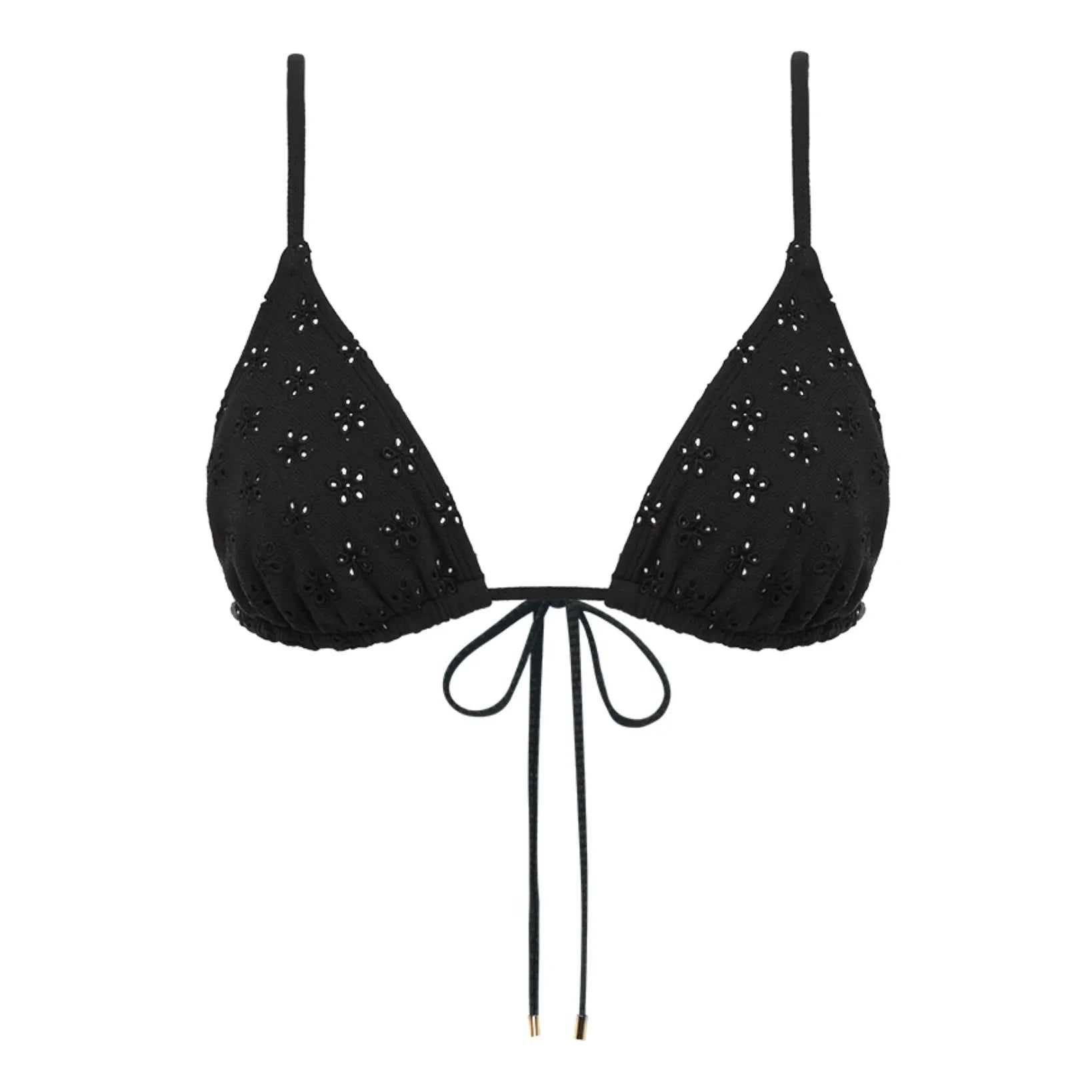 Peony - Embroidered Thong Swimsuit Top | Black