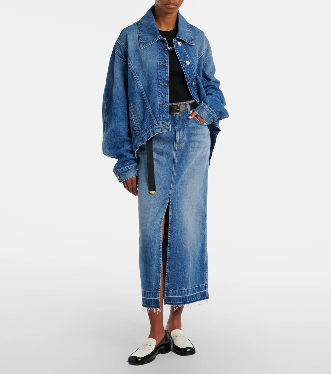 Givenchy - High-rise denim midi skirt