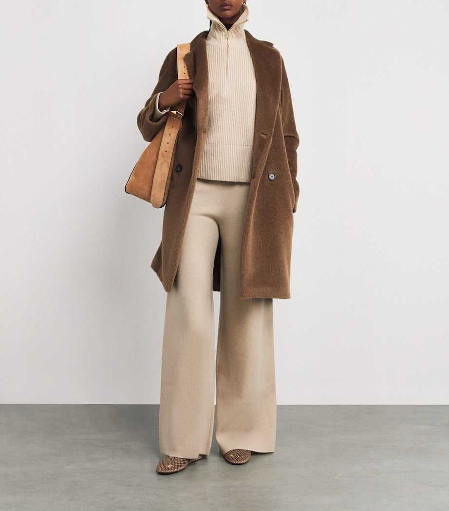 Max Mara Beige Wool-Cashmere Wide-Leg Trousers