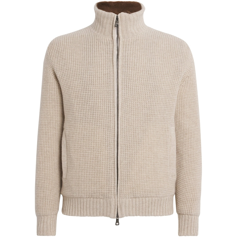 Fioroni Cashmere Beige Cashmere-Mink Bomber Jacket