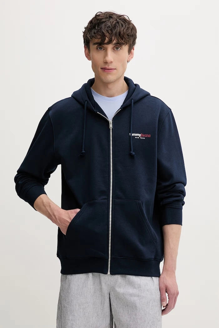 Tommy Jeans fermuarlı kapüşonlu erkek pamuklu sweatshirt