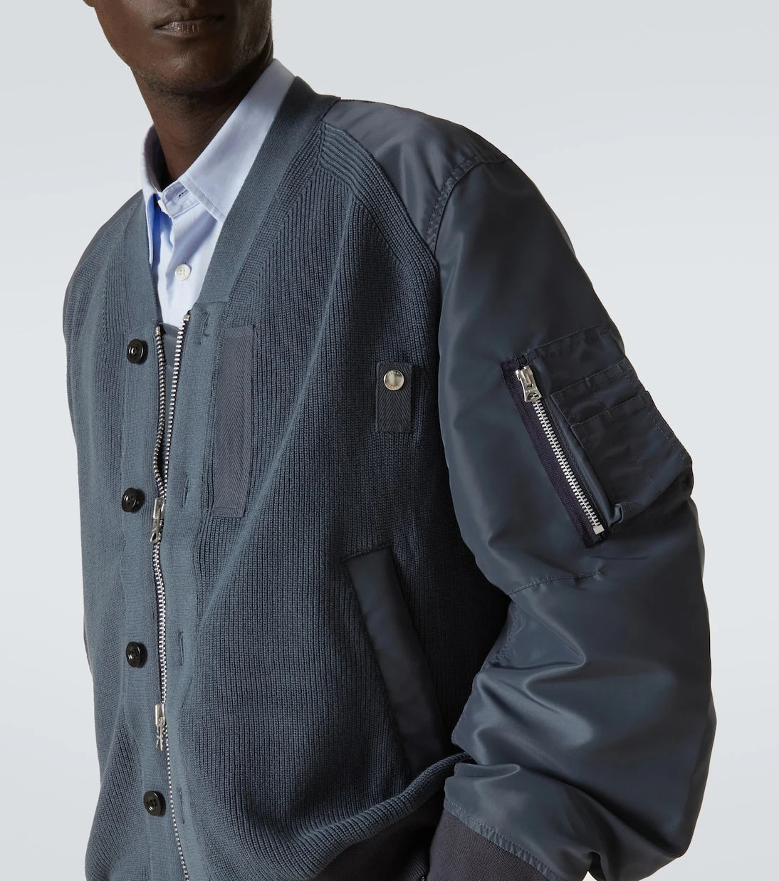 Sacai - Paneled knitted twill blouson
