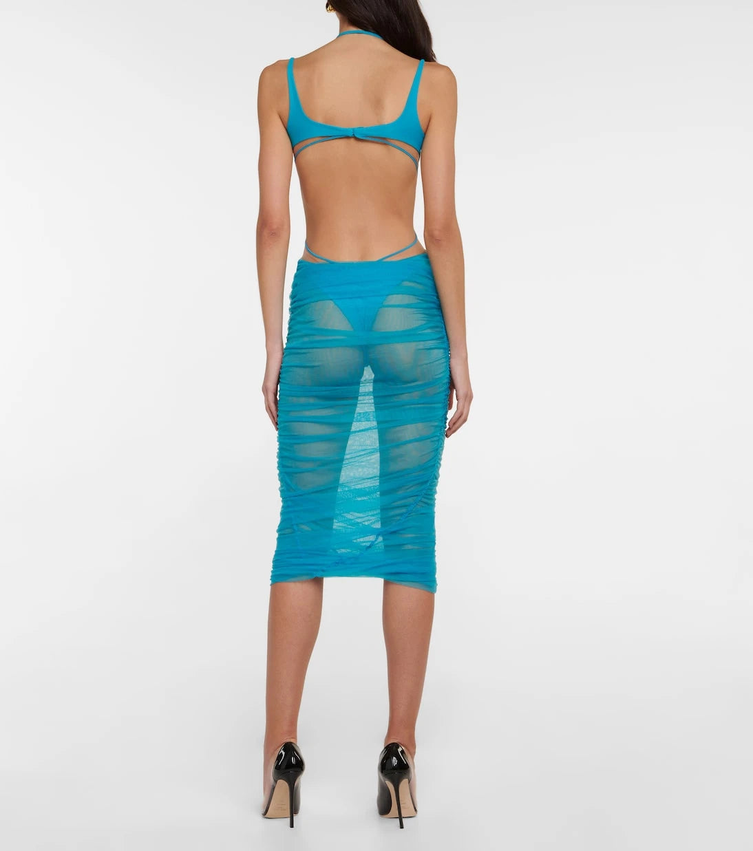 Mugler - فستان ميدي من التل المزين بفتحات