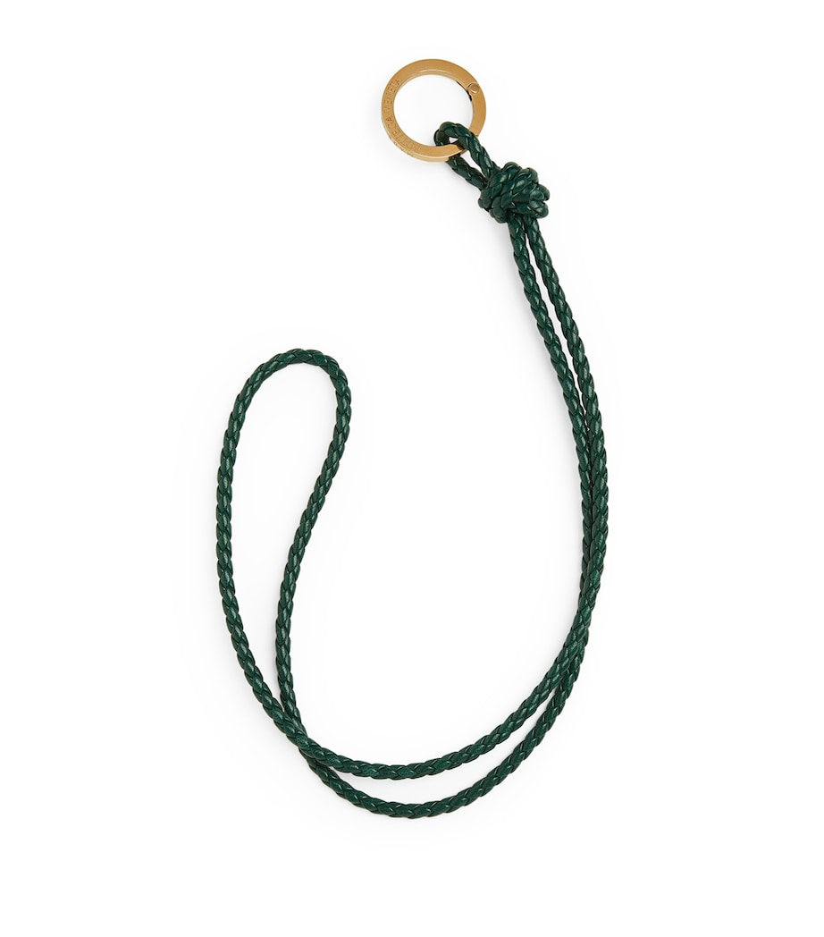 Bottega Veneta Green Leather Intreccio Keyring