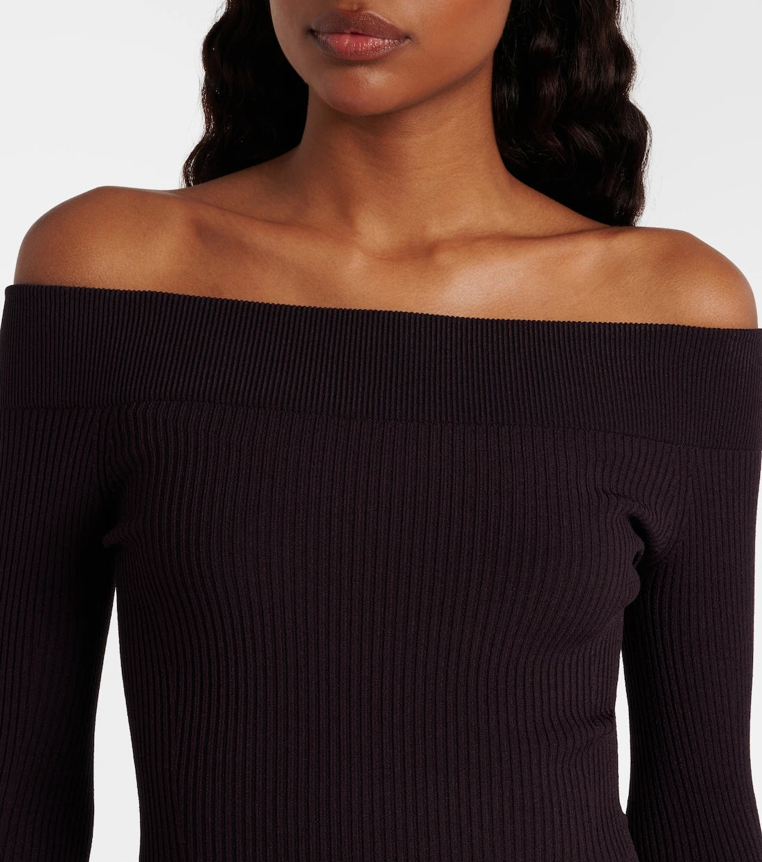 Alaïa - Ribbed-knit off-shoulder bodysuit