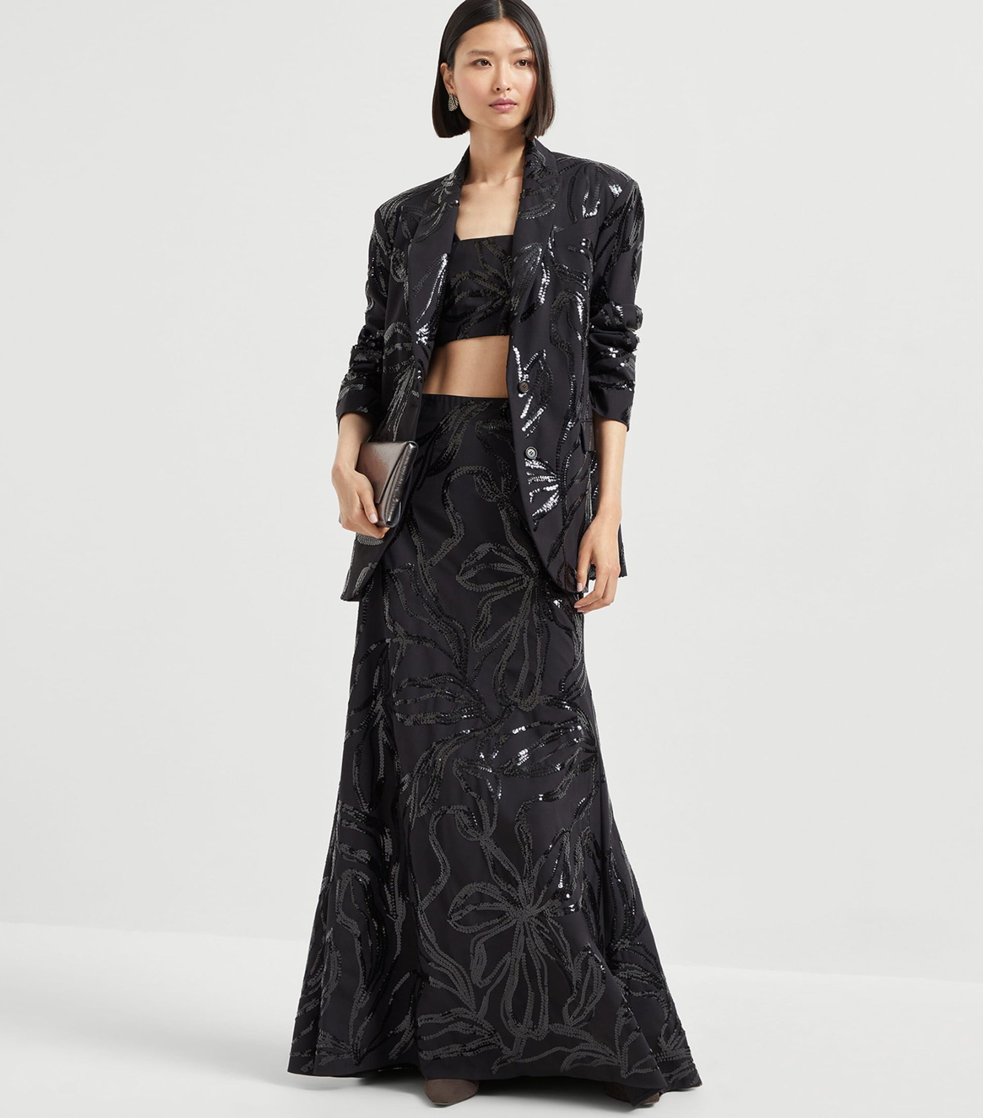 Brunello Cucinelli Black Embellished Maxi Skirt