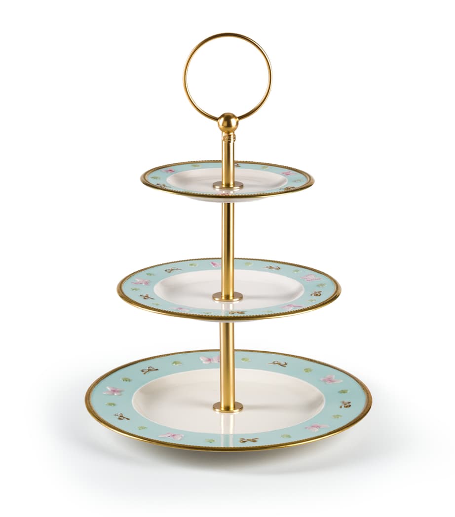 VILLARI Porcelain ButterflyThree-Tier Cake Stand