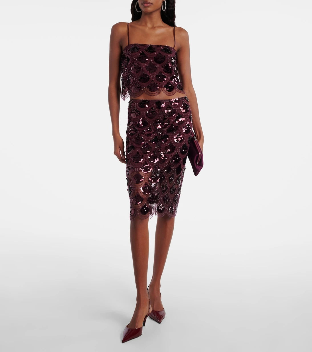 Rotate - Embellished mesh midi skirt