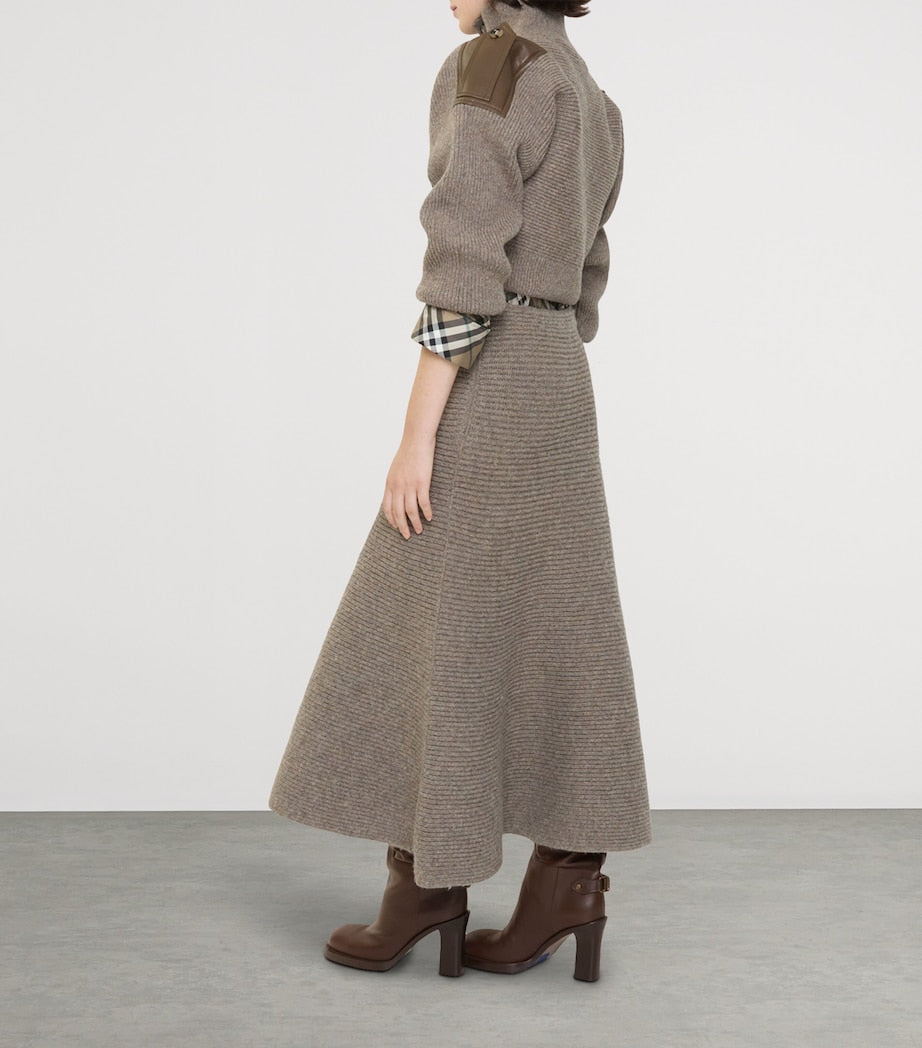 Burberry Wool-Blend Rib-Knit Midi Skirt