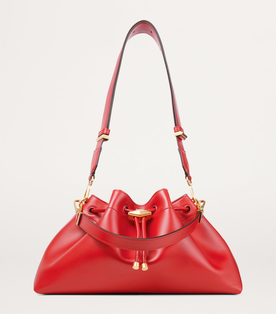 Red Medium Leather Cinch Bucket Bag