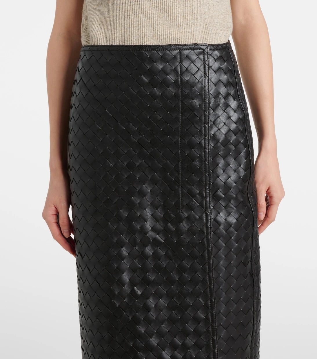 Bottega Veneta - Intrecciato leather midi skirt