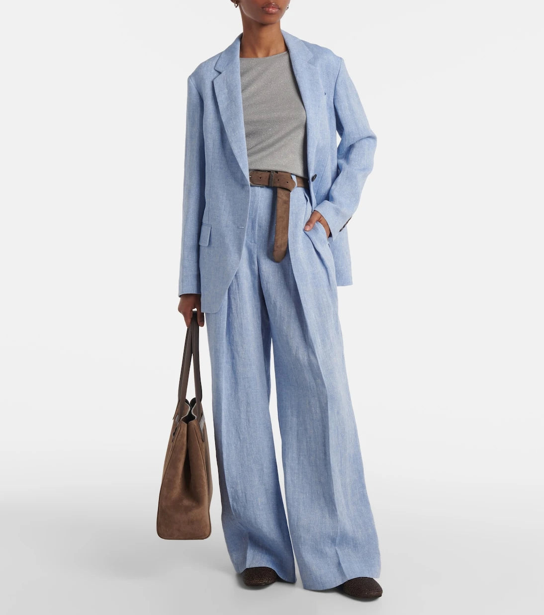 Brunello Cucinelli - High-rise linen-blend wide-leg pants