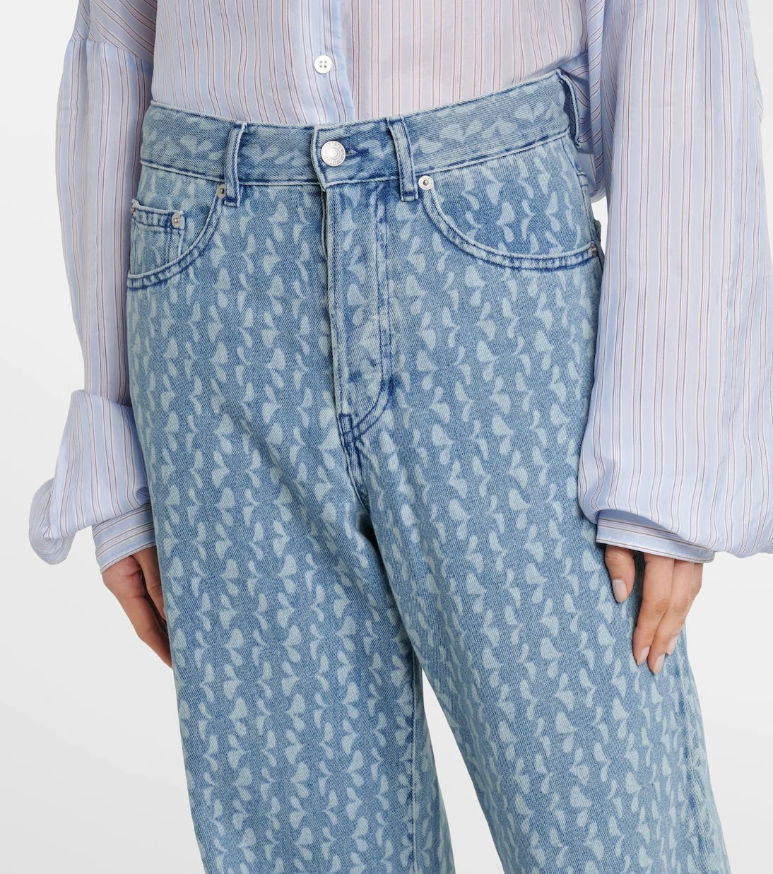 Dries Van Noten - بنطلون جينز مطبوع بقصة أرجل واسعة
