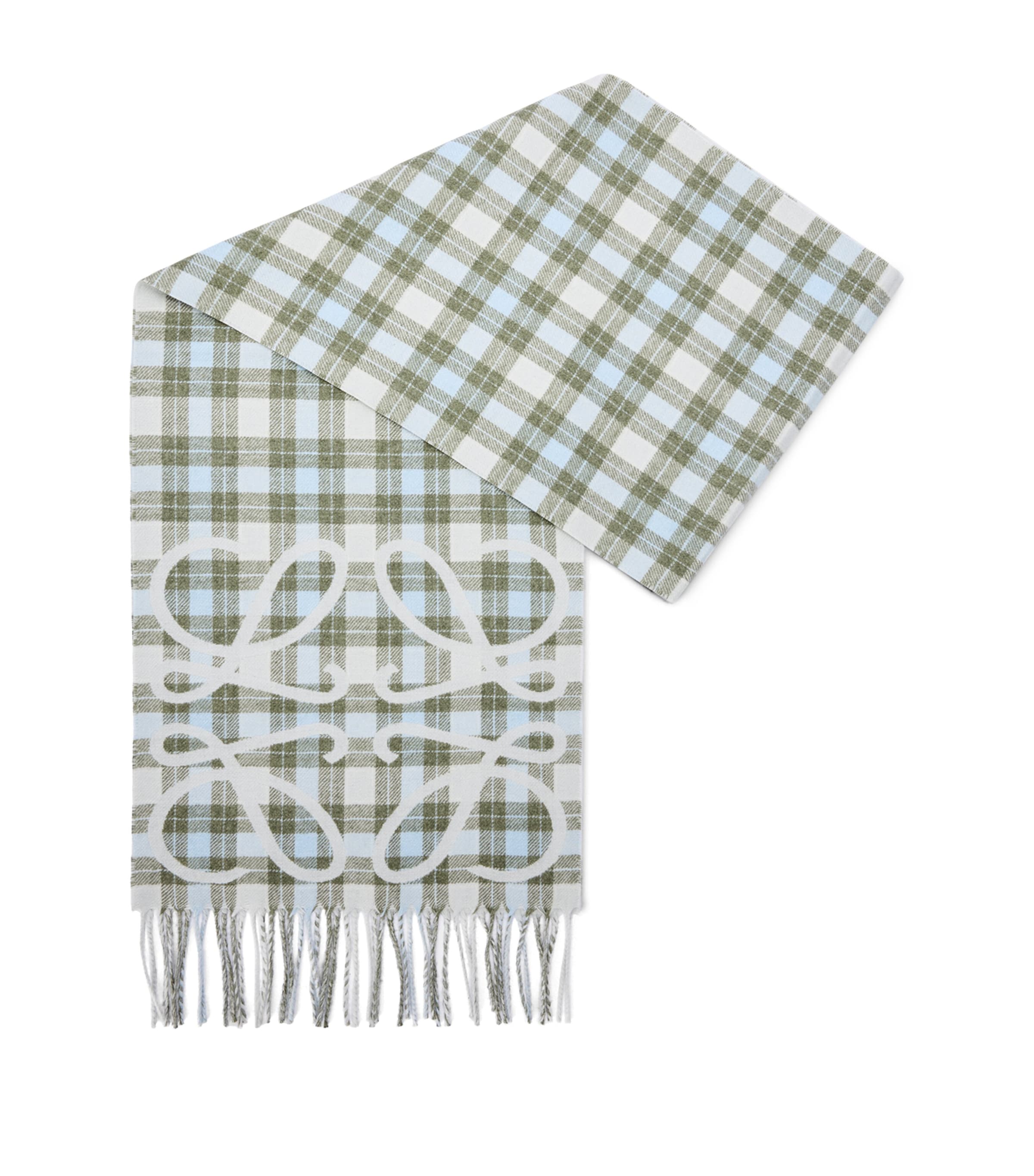 LOEWE Grey Silk-Cashmere Anagram Check Scarf